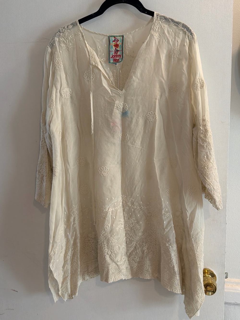 Johnny Was Ivory Embroidered V-Neck Tunic